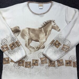 Vintage Artisans Horse Graphic Fleece Sweatshirt Western Equestrian Womens L